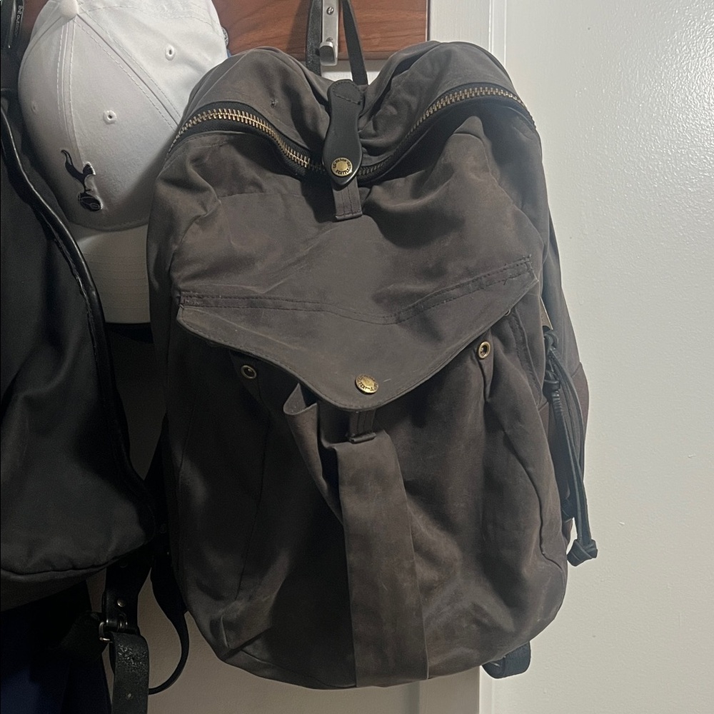 Filson Brown Waxed Canvas Backpack with Brass Hardware